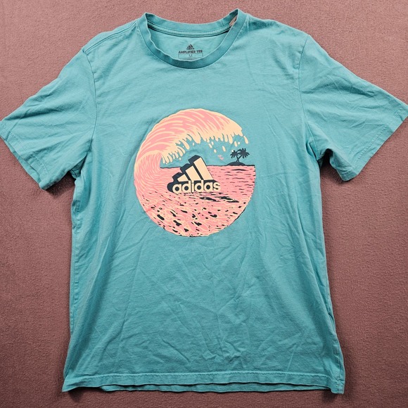 Adidas Shirt Teal Beach Waves Amplifier Tee Mens Medium short Sleeve - Picture 1 of 5